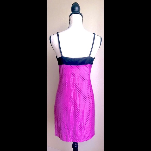 Pink/Purple Slip Chemise Nightgown: Tiny Black Polka Dots Pattern, Stretch,Sz. S - Picture 3 of 4